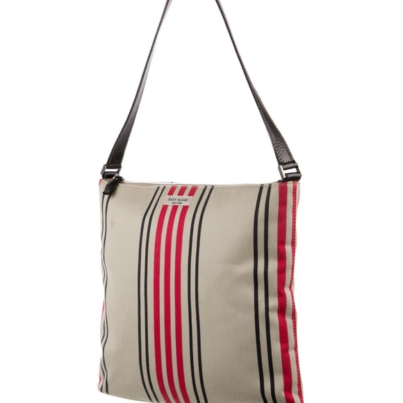 Kate Spade New York Striped Canvas Shoulder Hobo Handbag - Picture 2 of 5